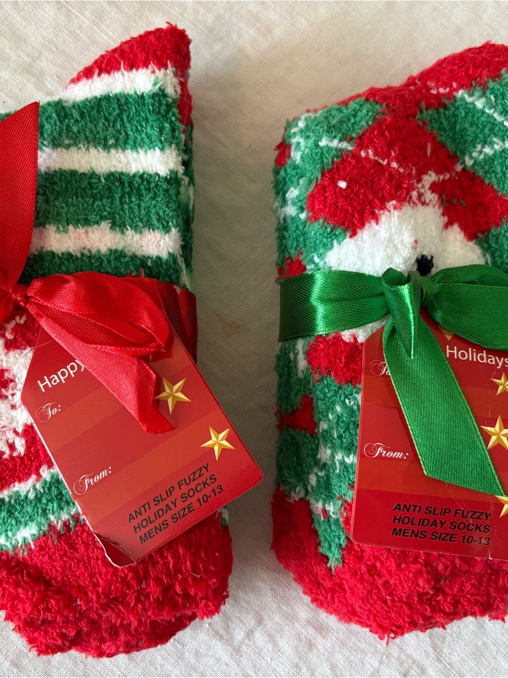 Fuzzy Holiday Socks - Red & Green - 2 pairs
